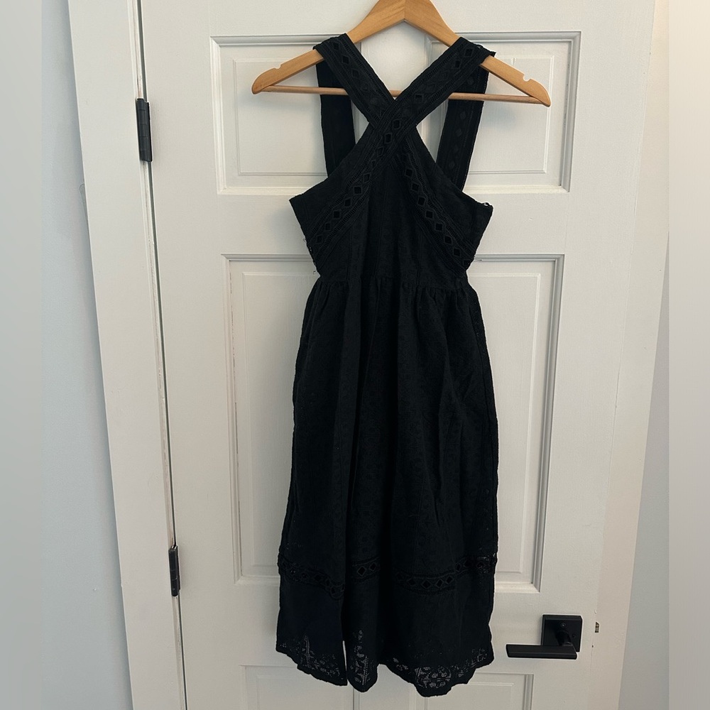 Black eyelet midi dress